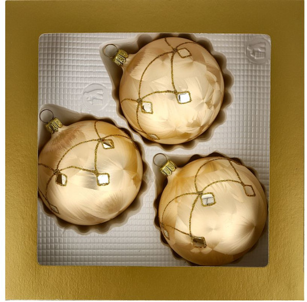 Kugel 8cm 3fach champagner Karogirlande LAUSCHAER CHRISTBAUMSCHMUCK handgemalt,mundgeblasen
