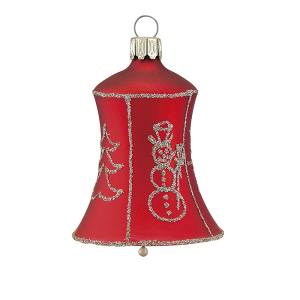 Glocke 6cm 'Kindertraum', rot matt, Dekor silber mundgeblasen, handgemalt aus Lauscha