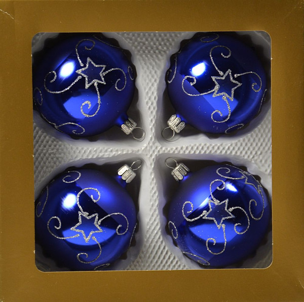 Kugel 7cm  4fach Sternengeflecht Königsblau mundgeblasen, handgemalt aus Lauscha