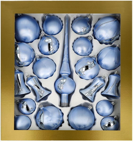 Sortiment 21teilig Eisblau Sternentwist NEU mundgeblasen handgemalt