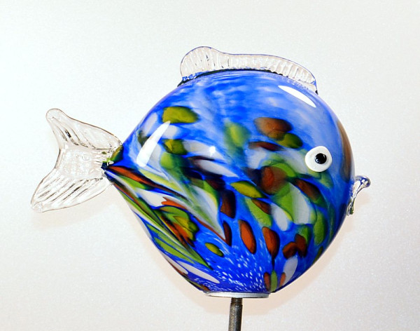 Kugelfisch 20 cm  blau bunt inkl. Eisenstab  Gesamthöhe ca. 1,40 cm