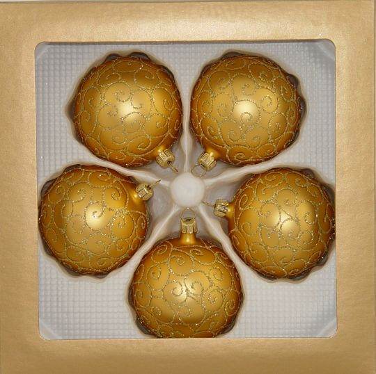 Kugel 6cm,5fach,echtgold matt, Schneckendekor fein LAUSCHAER CHRISTBAUMSCHMUCK mundgeblasen,handgemalt
