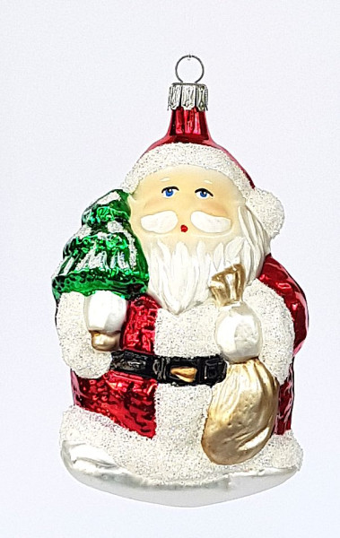 Santa Baum und Sack, rot glanz bemalt Höhe 12cm Breite 7cm