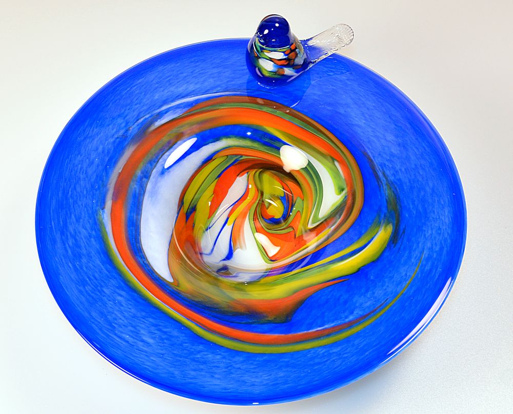 WUFEILY Hängende Vogeltränke Aus Glas – Mit Blau-orangem Sonnenuntergangs-Design Für Garten & Terrasse