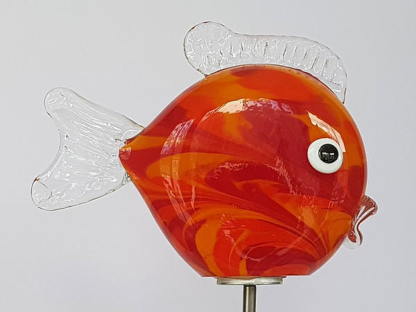 Miniaturkugelfisch auf Stab orange rot Fisch Durchmesser ca. 13 Gesamthöhe mit Stab 90 cm