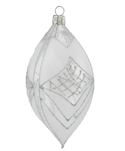 Olive 12cm Kristallfenster Polar-Weiß mundgeblasen, handgemalt aus Lauscha
