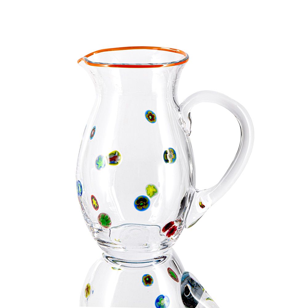 Millefiori-Krug kristall mit Rand orange Inhalt ca. 1,0 l , Höhe ca. 18 cm