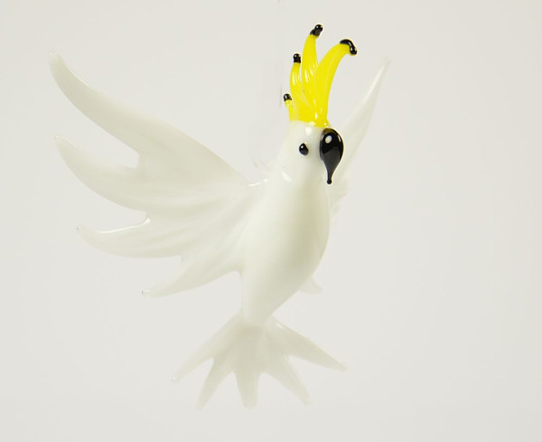 Kakadu weiß fliegend Länge ca. 9cm Flügelspannweite 9cm