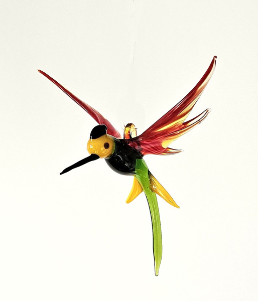Kolibri hängend grün/rot Länge 9cm Flügelspannweite 8cm