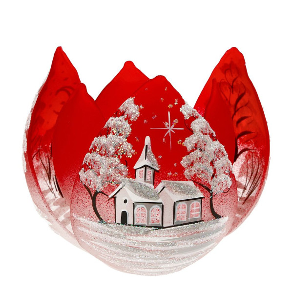 Weihnachtswindlicht "Lotus" rot Höhe 10cm Durchmesser 11cm