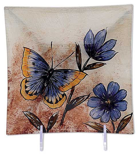 Glasplatte "Schmetterling mit Blume" viereck 19cm