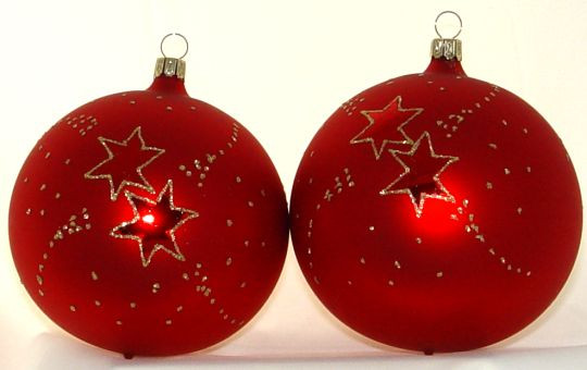 Kugel 10cm 2fach  Weihnachtsrot matt Sternenschweif gold LAUSCHAER CHRISTBAUMSCHMUCK mundgeblasen,handgemalt