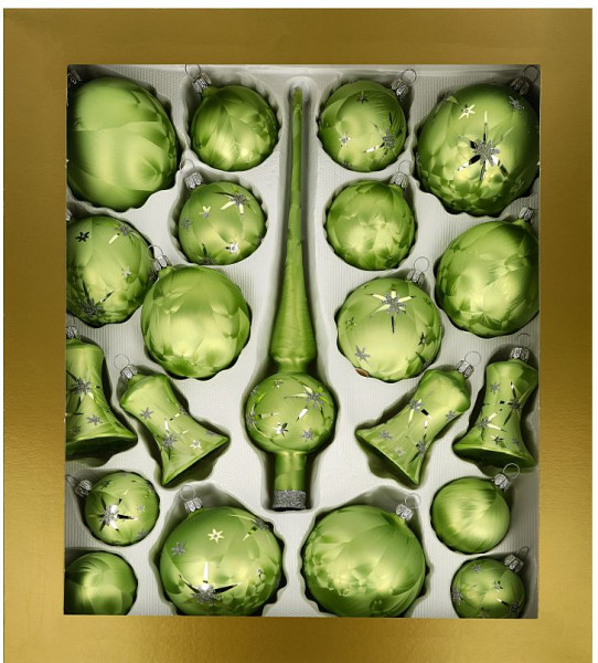 Sortiment 21-teilig Eisgrün Stern mundgeblasen, handgemalt aus Lauscha