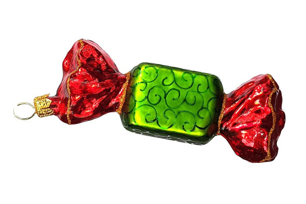 Bonbon grün rot eckig Länge ca. 9cm Höhe ca. 4cm