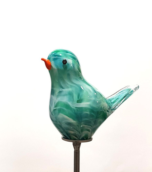 Gartenobjekt Vogel-Spatz  20 cm weiß mint inkl. Eisenstab, Gesamthöhe ca. 1,40 m