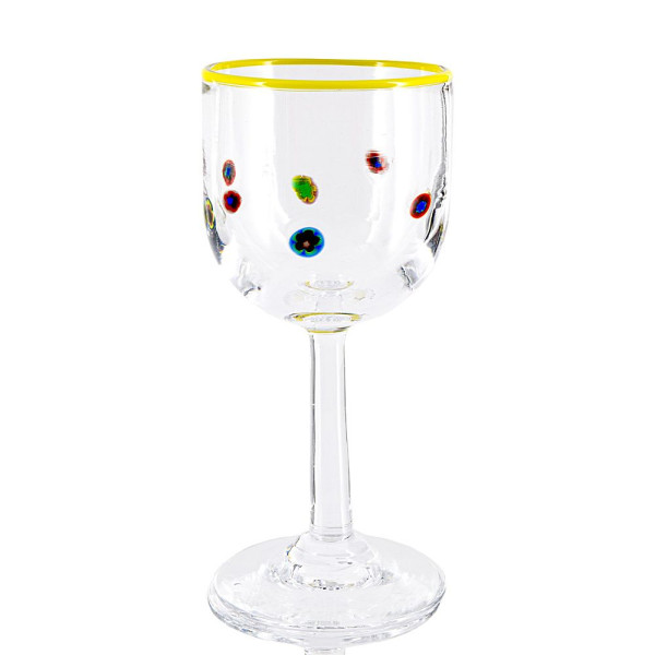 Millefiori Weinglas mit gelbem Rand Höhe ca. 17 cm Inhalt ca. 0,3 l