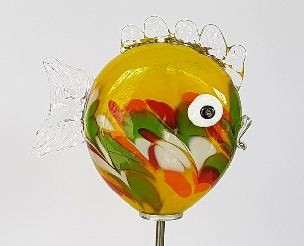 Miniaturkugelfisch auf Stab gelb bunt Fisch Durchmesser ca. 13 Gesamthöhe mit Stab 90 cm