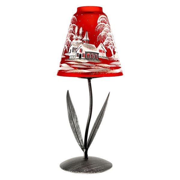 Weihnachtswindlicht mit Metallfuß, rot Hölhe 28cm