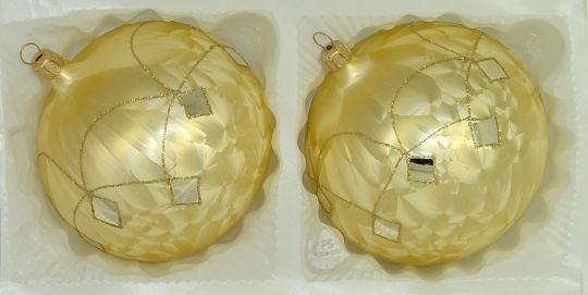 Kugel 10cm 2fach Eislack gold Karogirlande LAUSCHAER CHRISTBAUMSCHMUCK handgemalt,mundgeblasen
