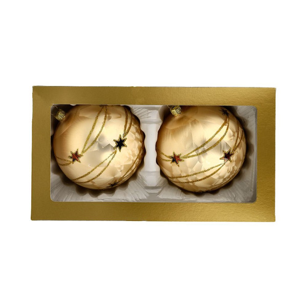 Kugel 10cm 2fach champagner Sternengirlande braun LAUSCHAER CHRISTBAUMSCHMUCK handgemalt,mundgeblasen