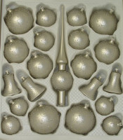 Komplettkasten 21teilig, rauchsilber matt Schneckendekor LAUSCHAER CHRISTBAUMSCHMUCK handgemalt,mundgeblasen Komplettkasten 21teilig, rauchsilber matt Schneckendekor LAUSCHAER CHRISTBAUMSCHMUCK handgemalt,mundgeblasen