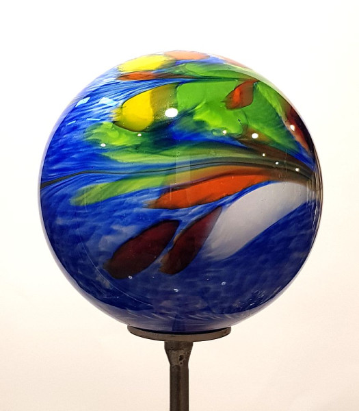 Gartenobjekt Kugel 15cm dunkelblau bunt inkl. Eisenstab  Gesamthöhe ca. 1,15 m